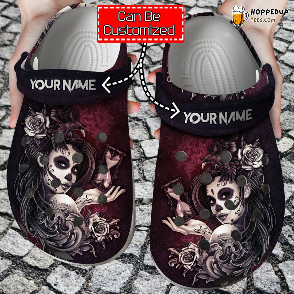 Skull Crimson Sugar Theme Comfortable Clog Shoes Unique Gothic Inspired