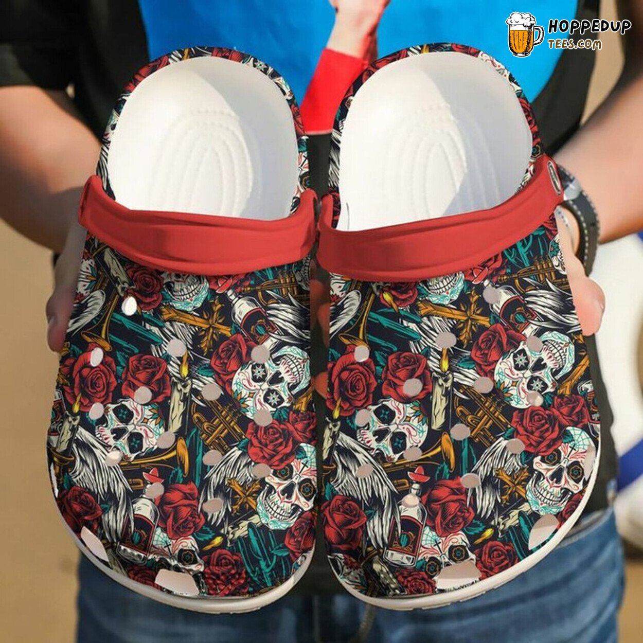 Skull Day Of The Dead Roses Themed Gift Comfortable Rubber Clogs