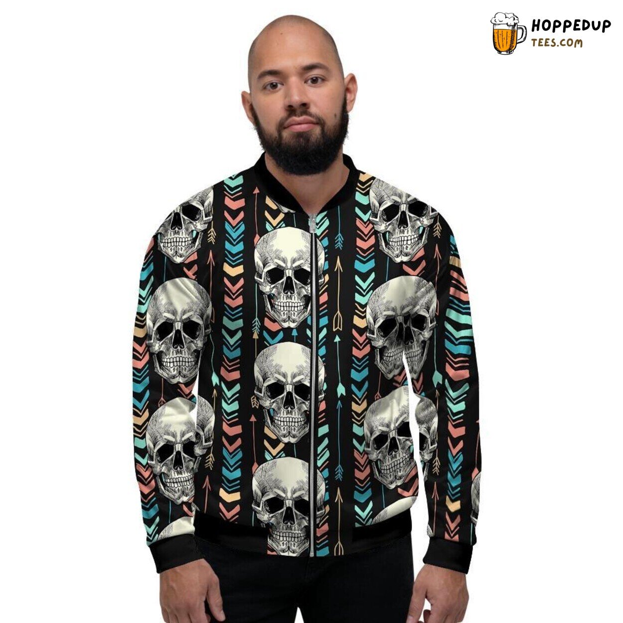 Skull Design Tribal Inspiration Men’s Bomber Jacket Ancient Artwork Fashion Look