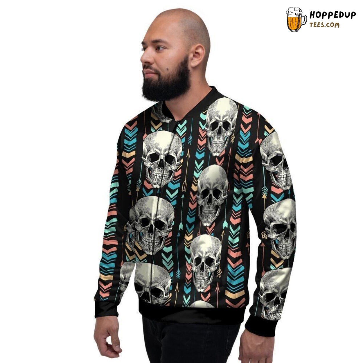 Skull Design Tribal Inspiration Men’s Bomber Jacket Ancient Artwork Fashion Look
