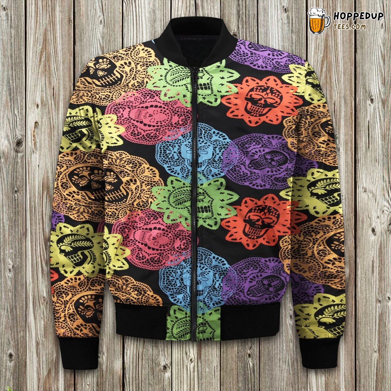 Skull Embellished Flower Winter Bomber Jacket Gothic Floral Art