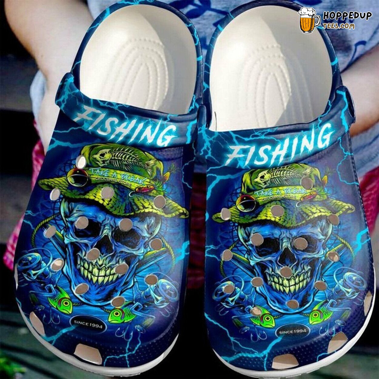 Skull Fisherman Neon 102 Inspired Rubber Clog Shoes Comfy Anglers Gift