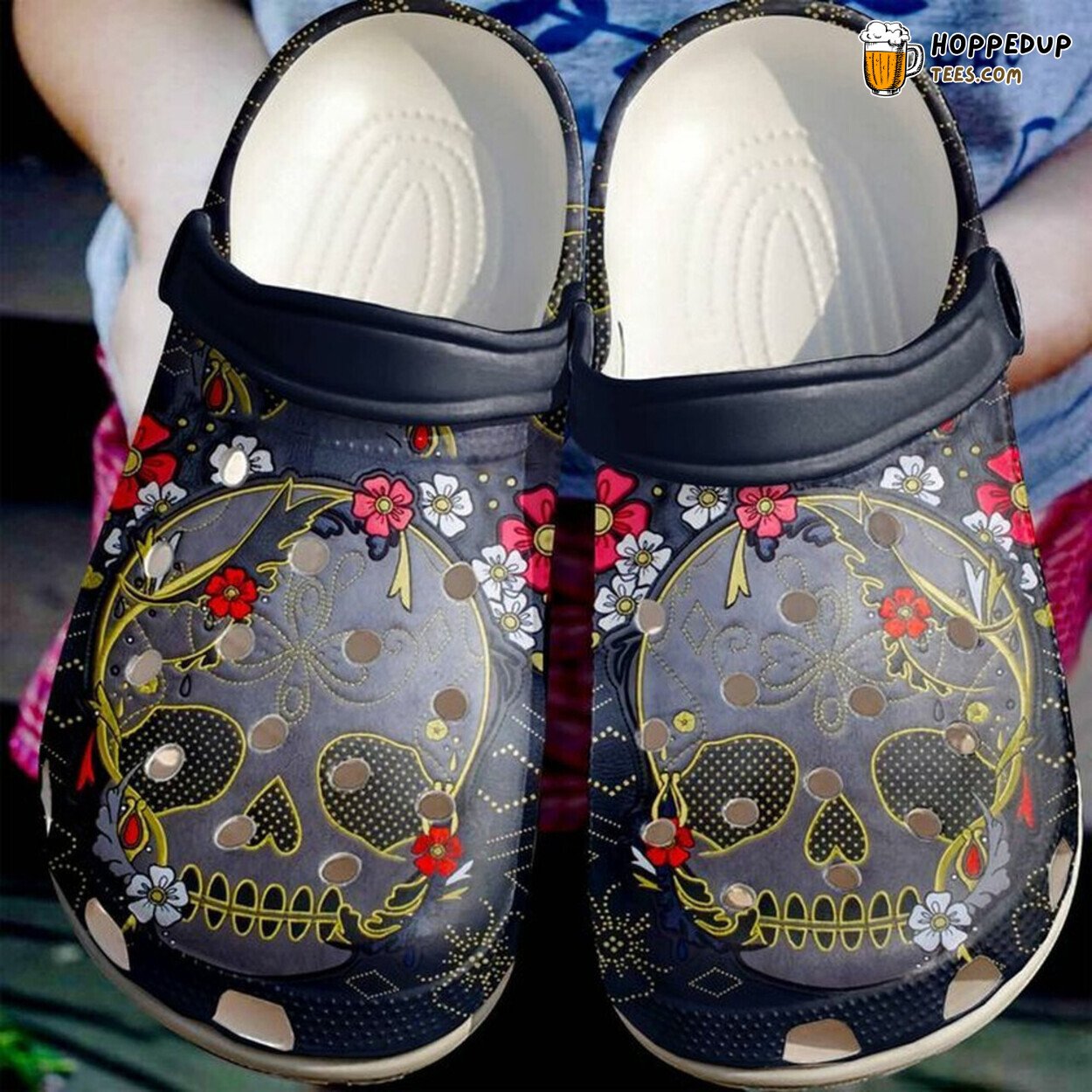 Skull Flower Floral 102 Lover Gift Comfortable Rubber Clogs Shoes