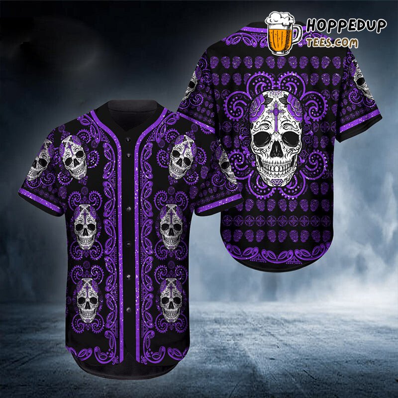 Skull Head Purple Aura 3D Printed Baseball Jersey Mystical Top