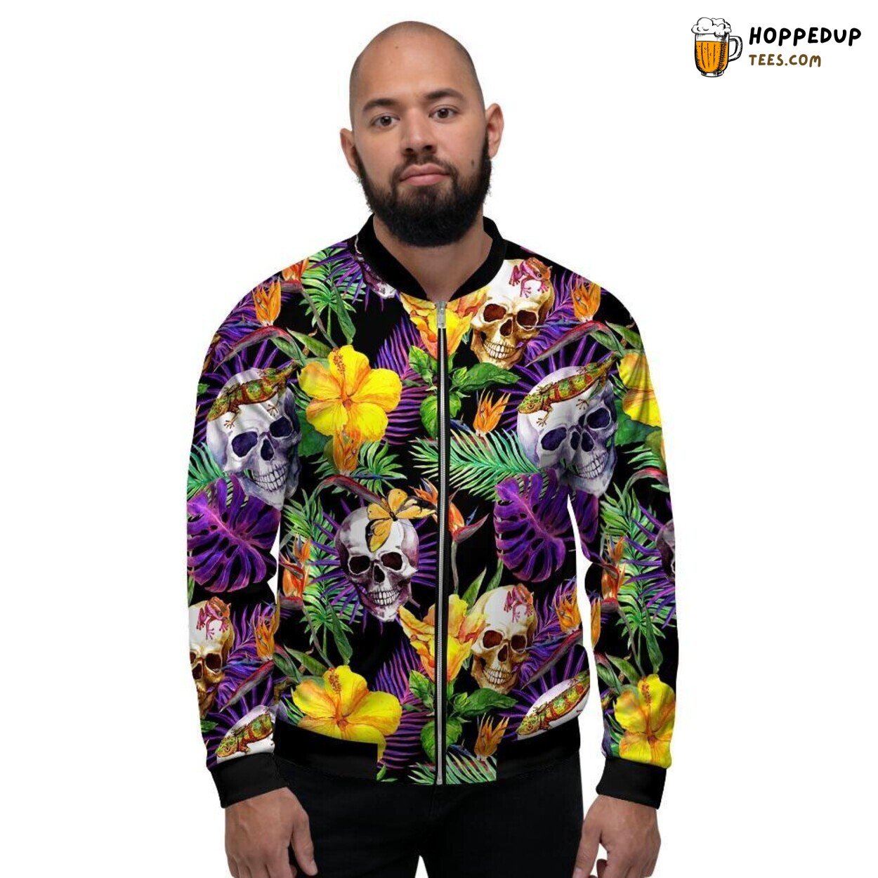 Skull Inspired Hawaiian Tropical Men’s Bomber Jacket Gothic Island Fashion