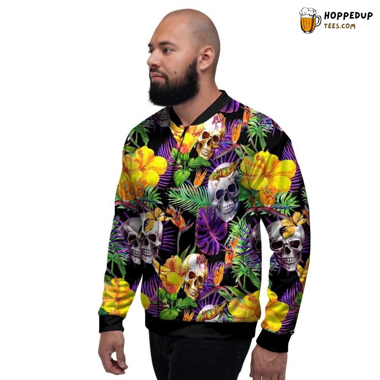Skull Inspired Hawaiian Tropical Men’s Bomber Jacket Gothic Island Fashion