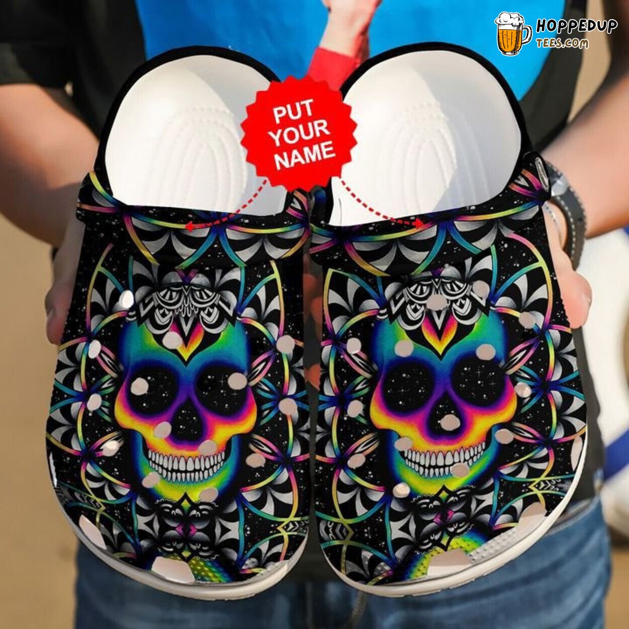 Skull Neon Themed Comfortable Unique Design Classic Clogs Shoes