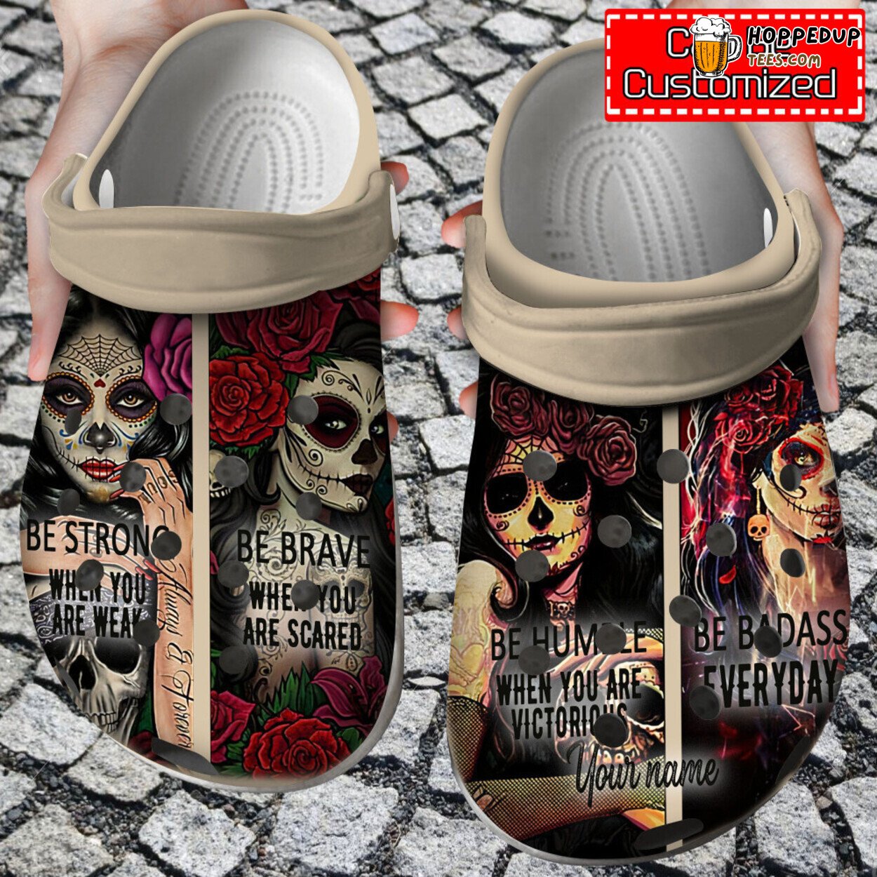 Skull Personalized Be Strong Themed Comfortable Unique Clog Shoes