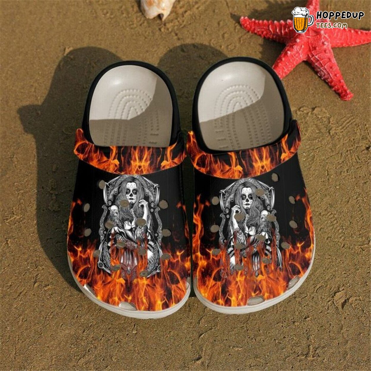 Skull Queen Fire 102 Themed Rubber Clogs Shoes Comfortable Unique Gift