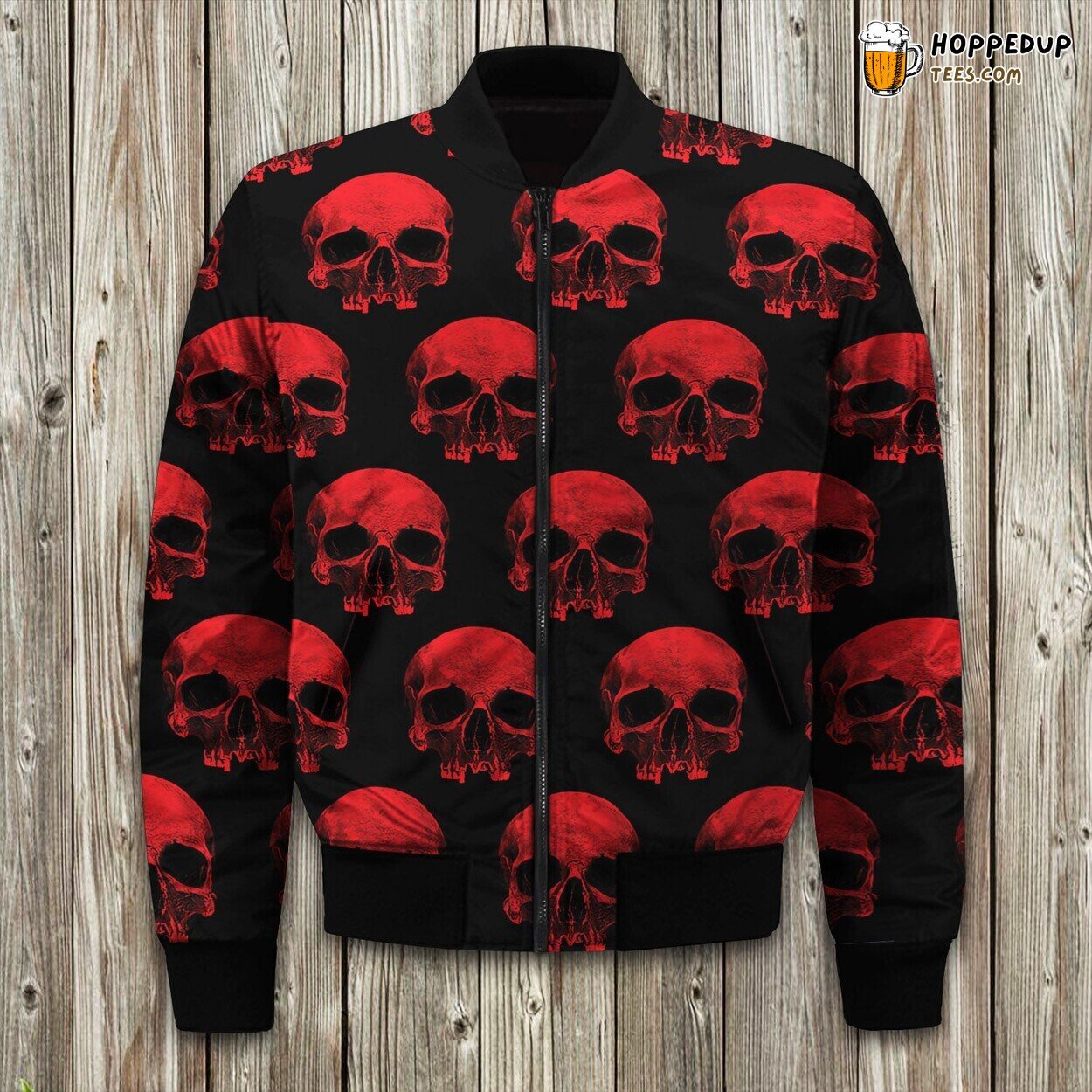 Skull Red Design Bomber Jacket Fiery Bony Winter Fashion Statement