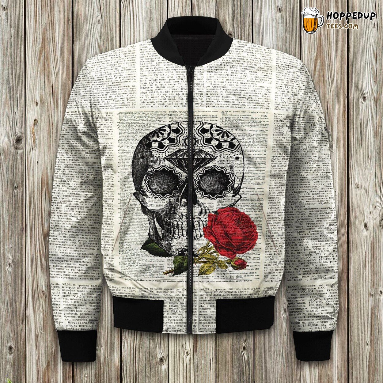 Skull Rose Beige Good Bomber Jacket