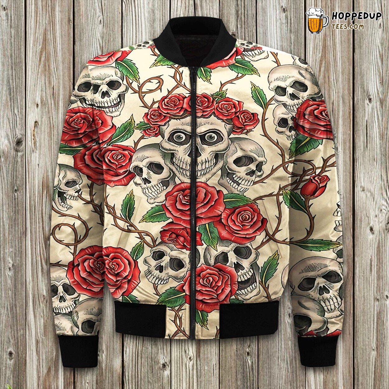 Skull Rose Themed Winter Bomber Jacket Design Premium Quality Tailored Fit