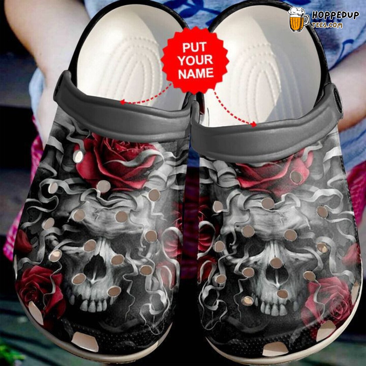 Skull Skulls And Roses Theme Unique Comfortable Clog Shoes