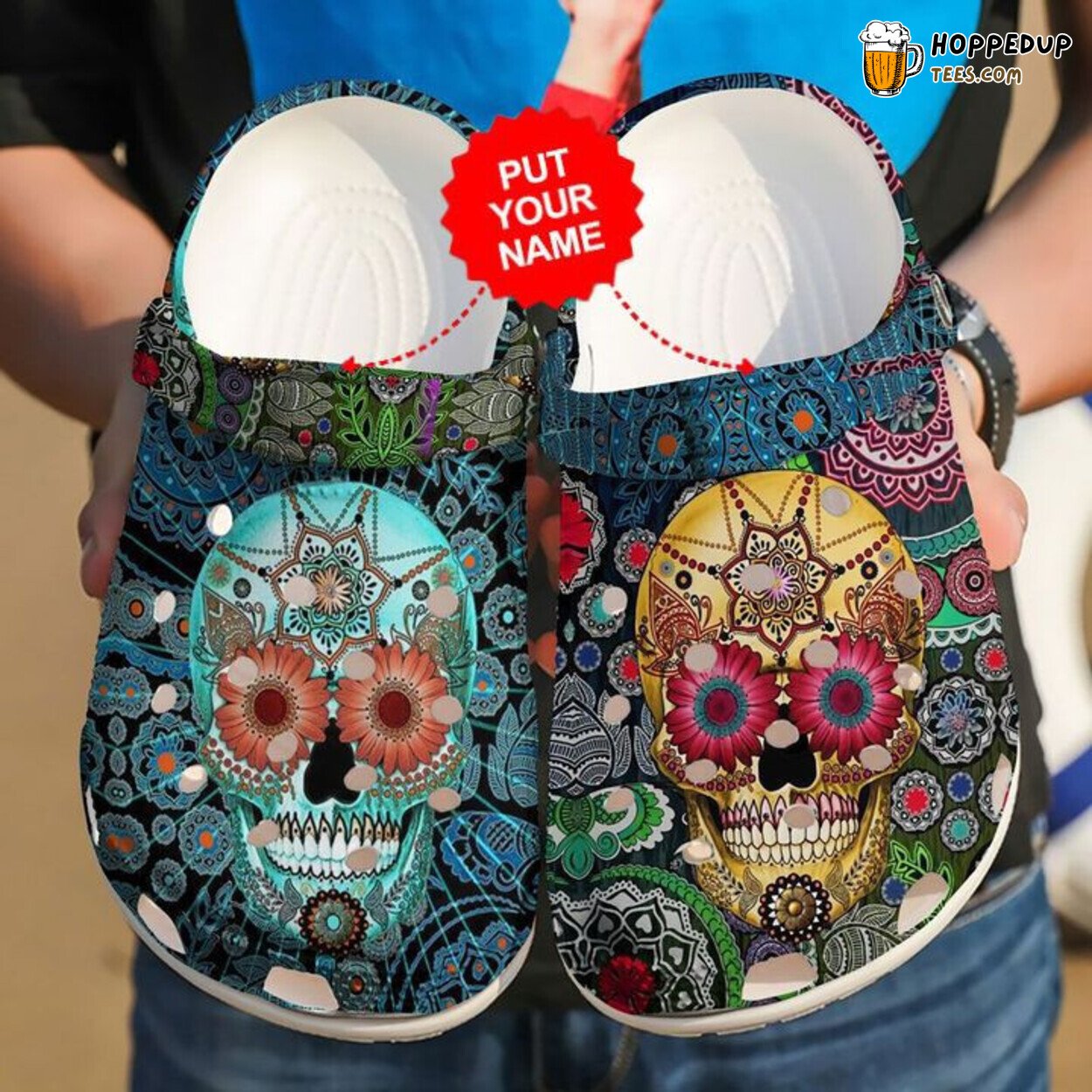 Skull Sugar Themed Comfortable Clog Shoes Artistic Unique Footwear Design