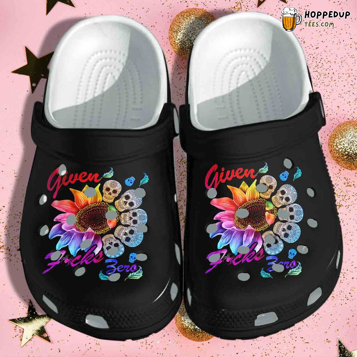 Skull Tattoo Sunflower Hippie Rainbow Be Kind Custom Clog Shoes