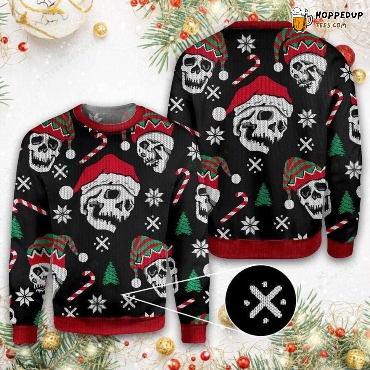 Skull Themed Double Ugly Christmas Sweater Knitted Winter Apparel