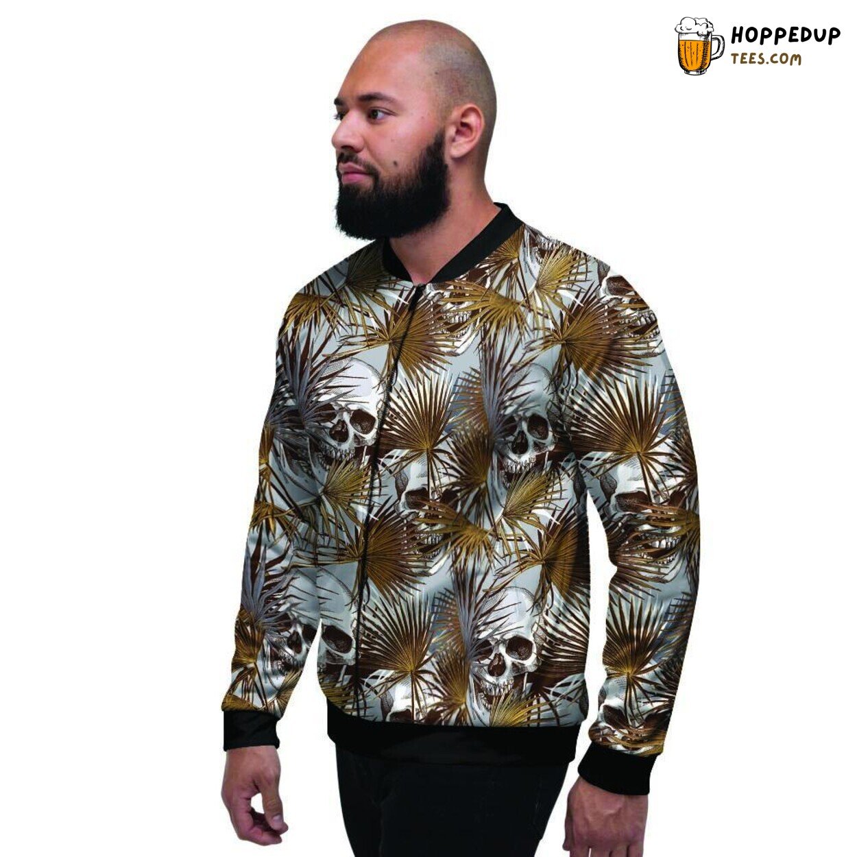 Skull Tropical Leaf Inspired Men’s Bomber Jacket Island Gothic Fashion Look