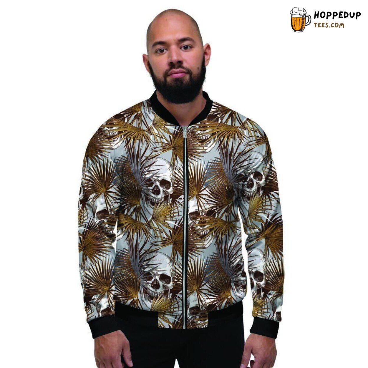 Skull Tropical Leaf Inspired Men’s Bomber Jacket Island Gothic Fashion Look