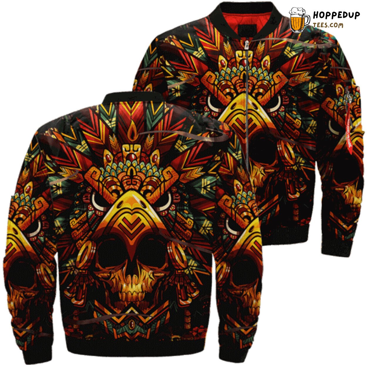 Skull Warrior Overprint Design in Native Inspiration Bomber Jacket