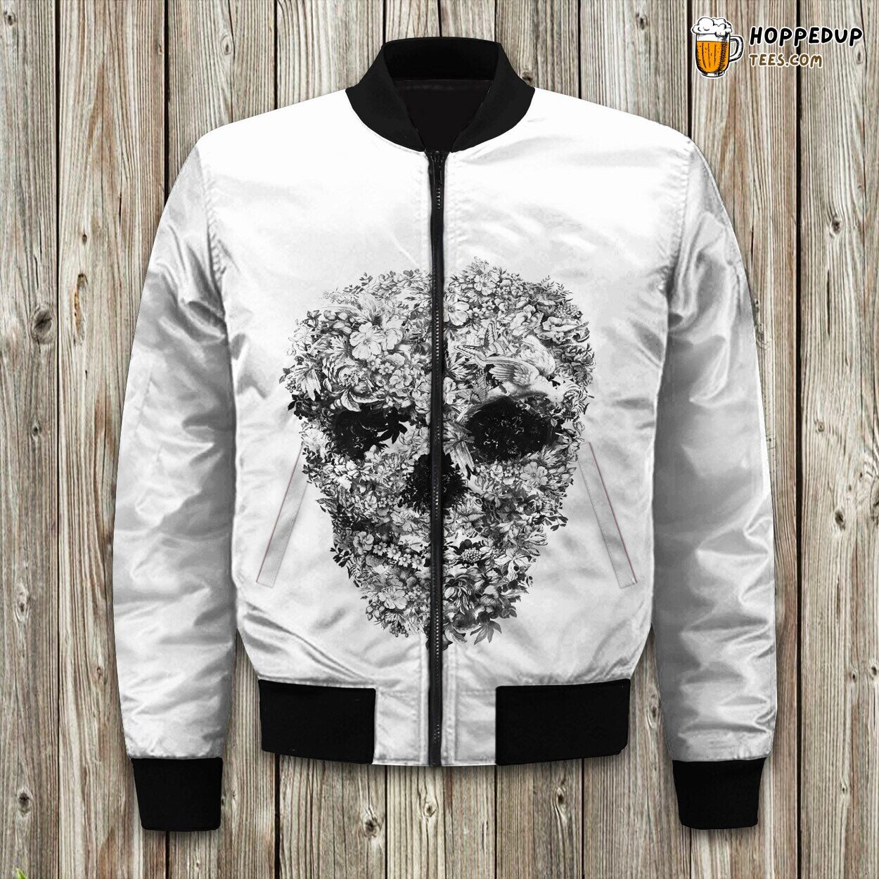Skull White Themed Bomber Jacket Celebrating Bony Winter Chic and Style