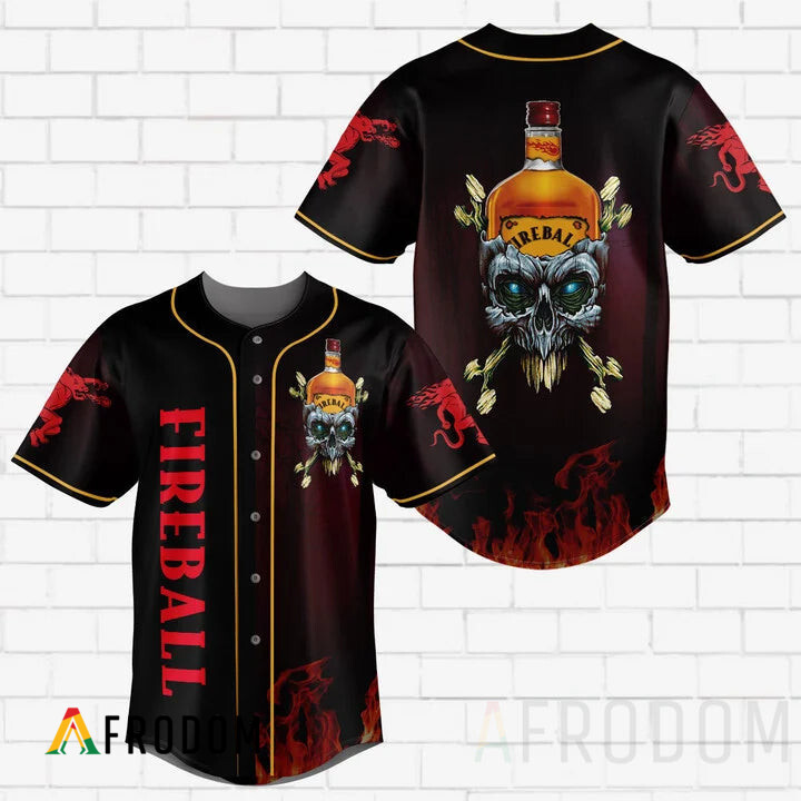 Skull With Fireball Baseball Jersey HU