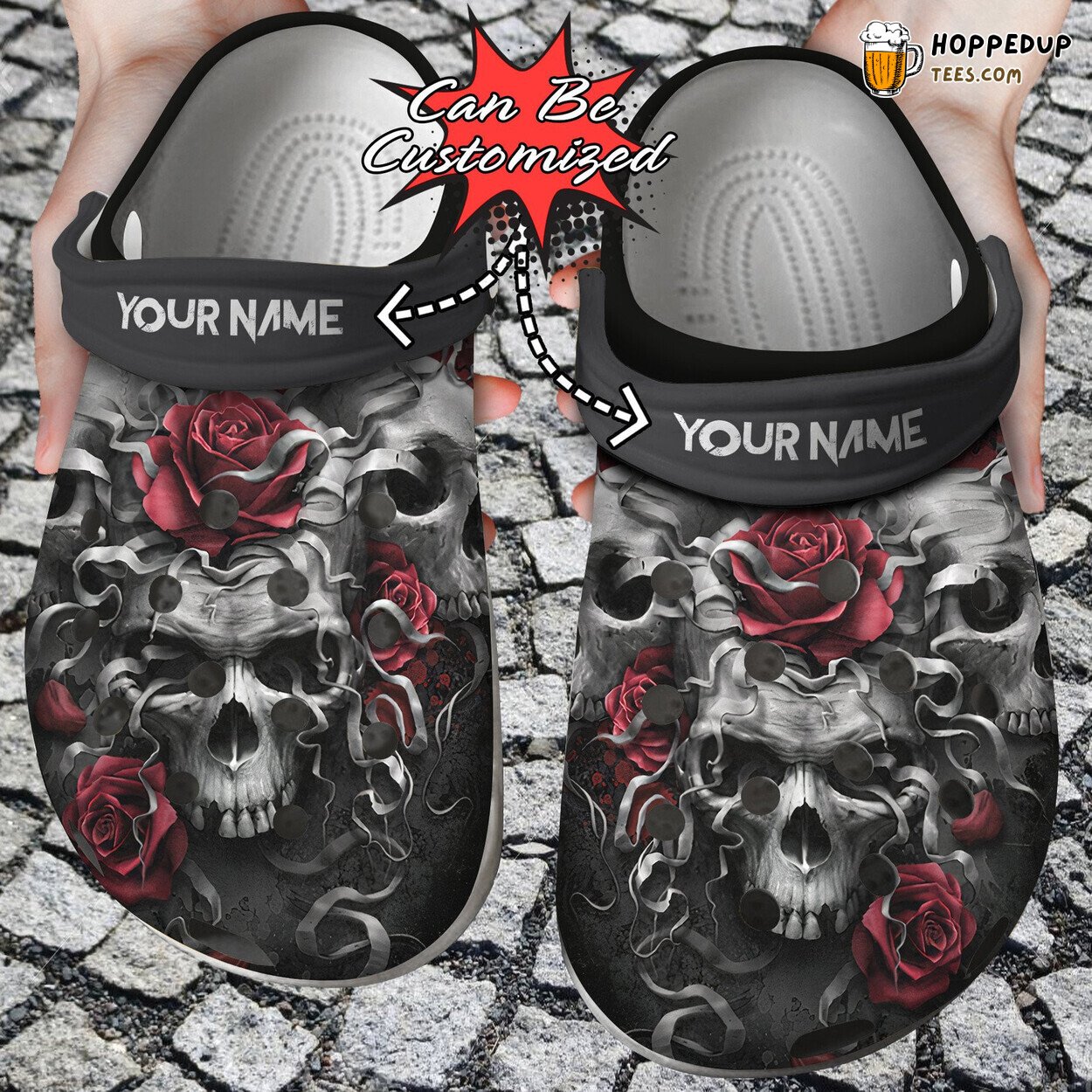 Skulls And Roses Theme Comfortable Clogs Artistic Inspired Footwear