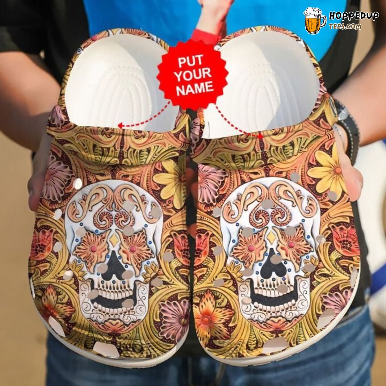 Skulls Floral Theme Comfortable Clogs Artistic Inspired Design Shoes