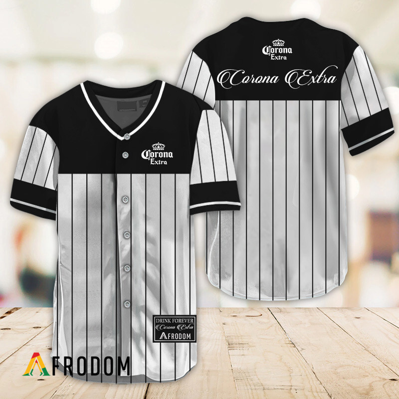 Sleek Black Vertical Striped Corona Extra Baseball Jersey HU