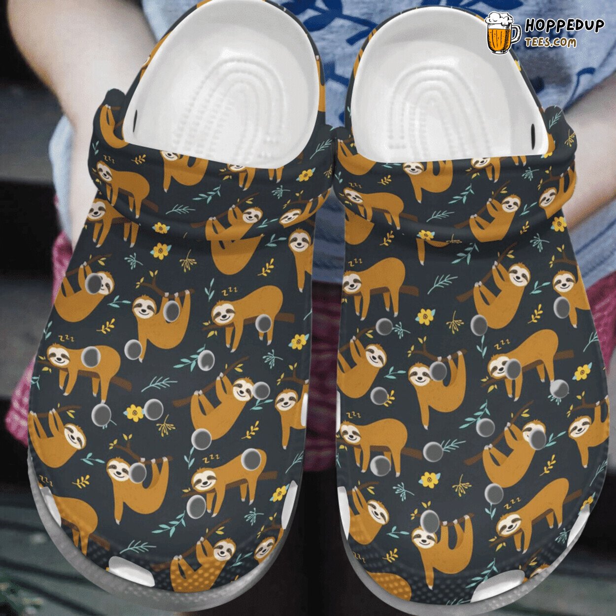 Sleeping Sloths Tree Flower Themed Rubber Clog Shoes Comfy Lover’s Gift