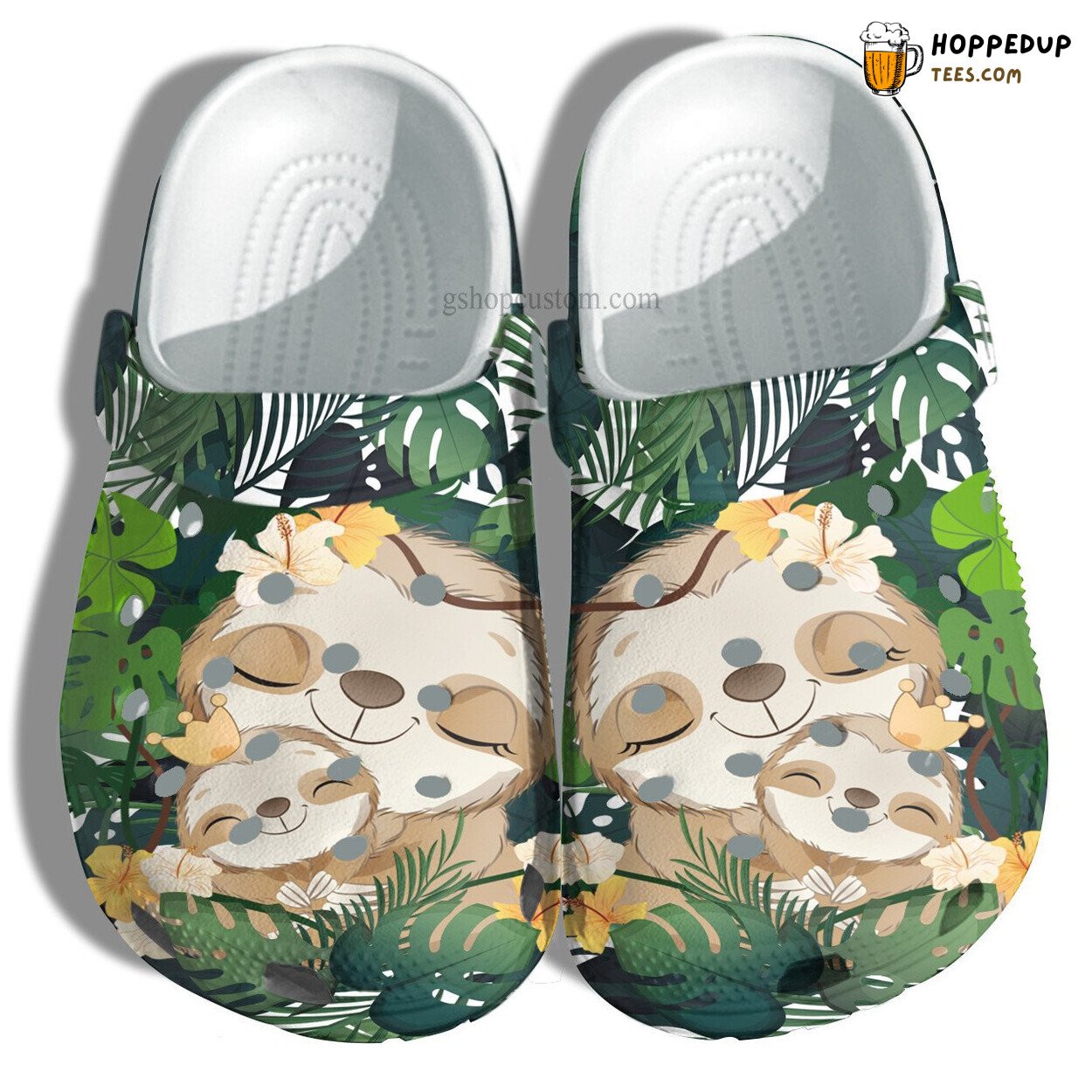 Sloth Mom Baby Floral Tropical Beach Grandma Themed Croc Clogs