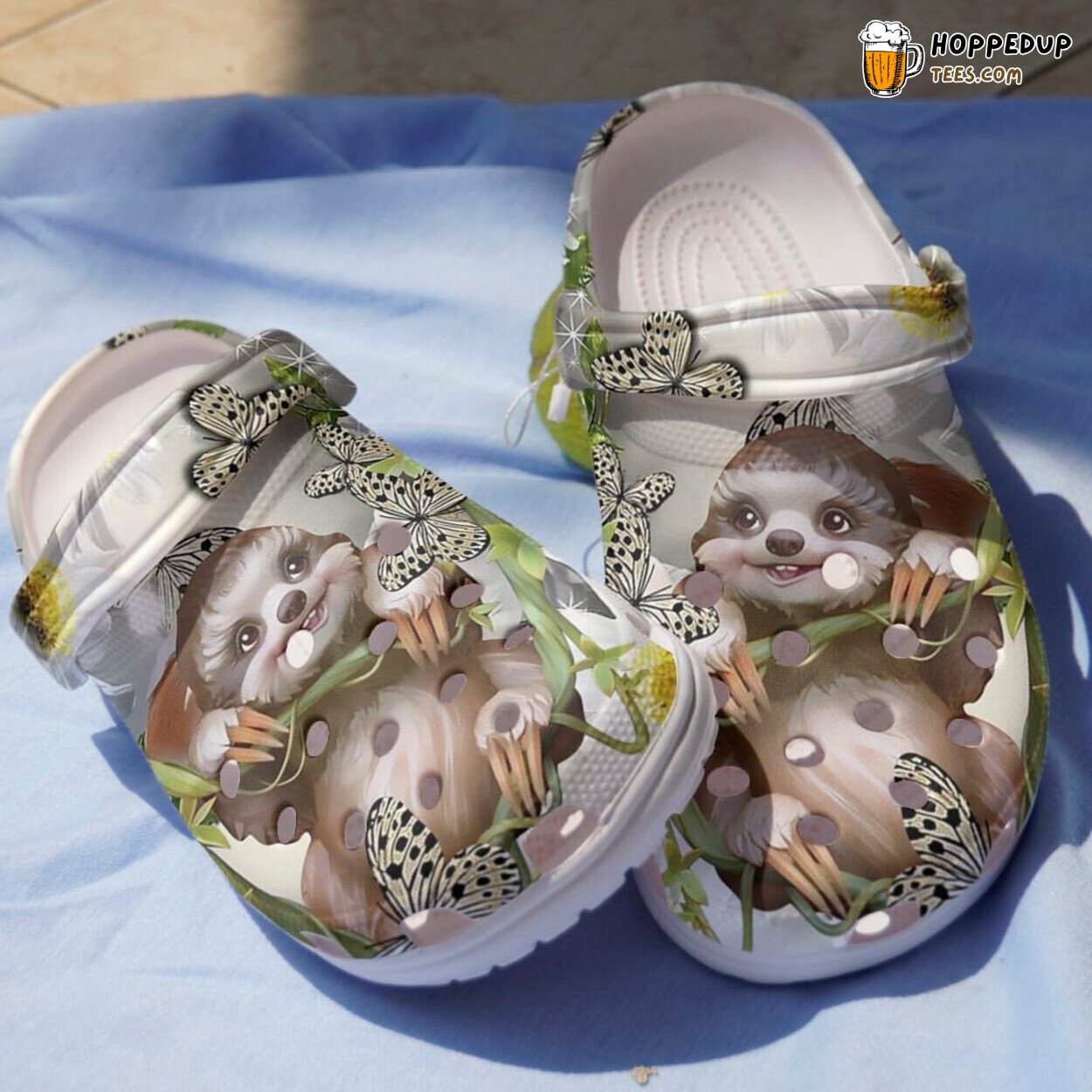 Sloth Playing Butterflies Daisy Themed Comfortable Clogs Shoes Gift