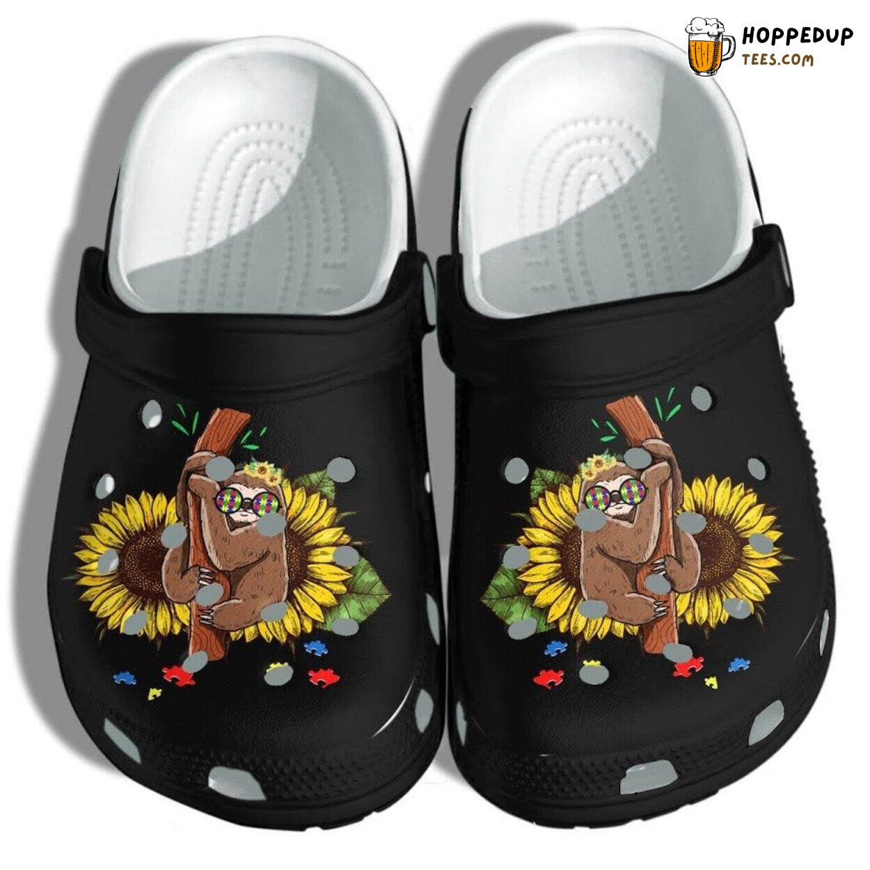 Sloth Sunflower Puzzle Custom Autism Awareness Clogs Daughter Gift Shoes