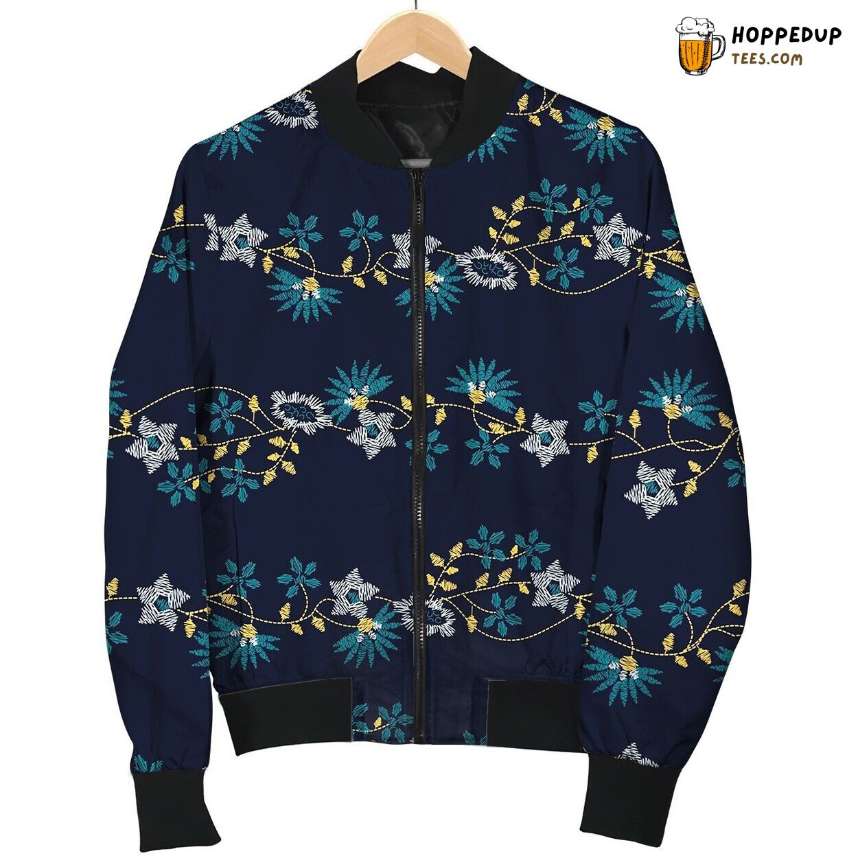 Small Tropical Floral Embroidery Seamless Pattern Bomber Jacket