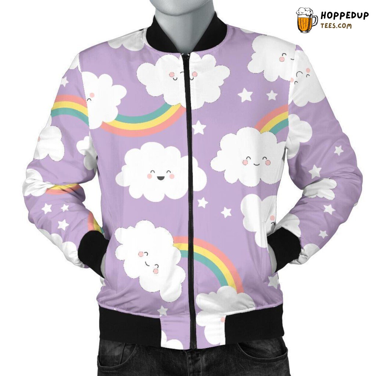 Smiling Cloud Whispers Men’s Bomber Jacket Unique Pattern Essence Display