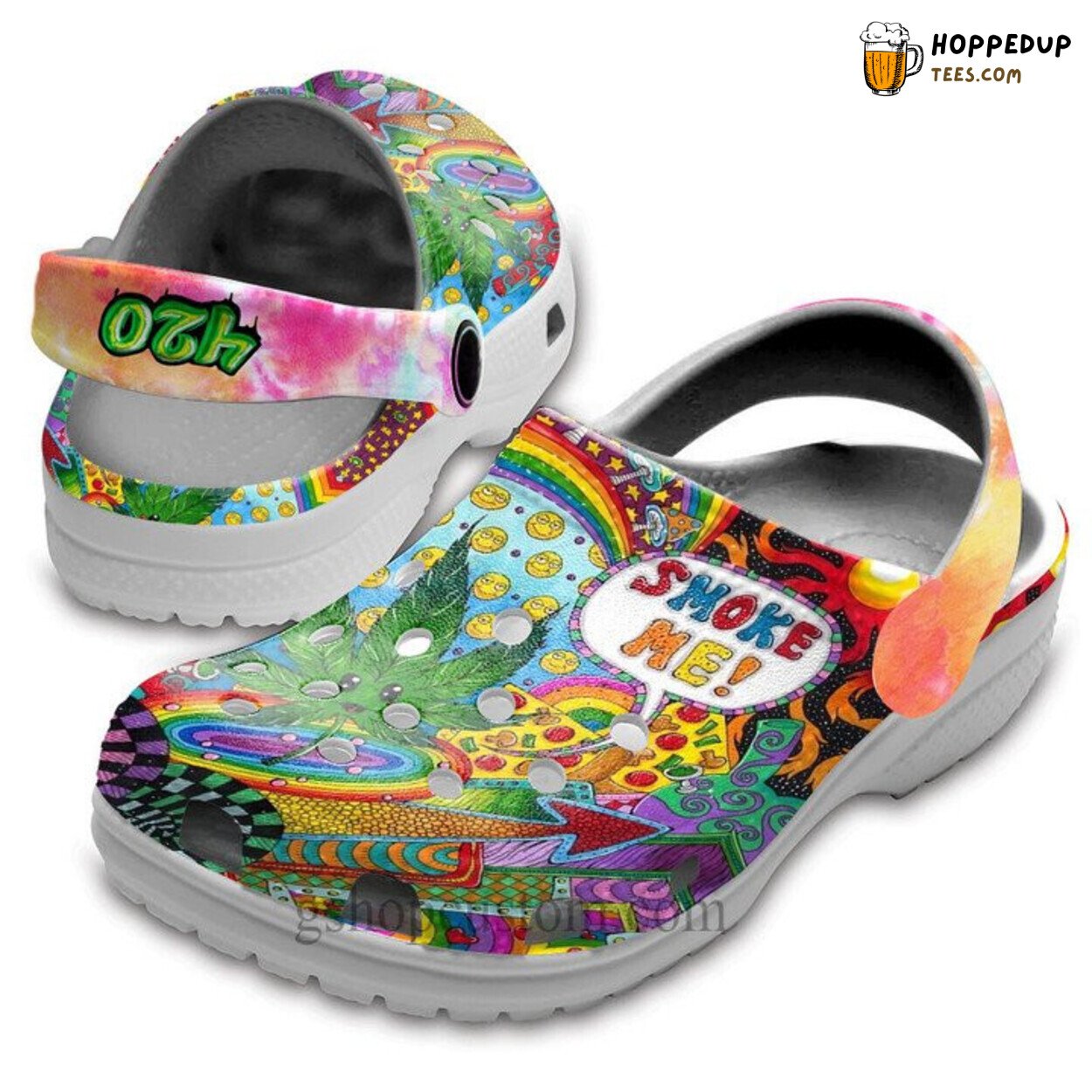 Smoke Me 420 Hippie Shoes Funny Rainbow Weed Theme Clogs Friends
