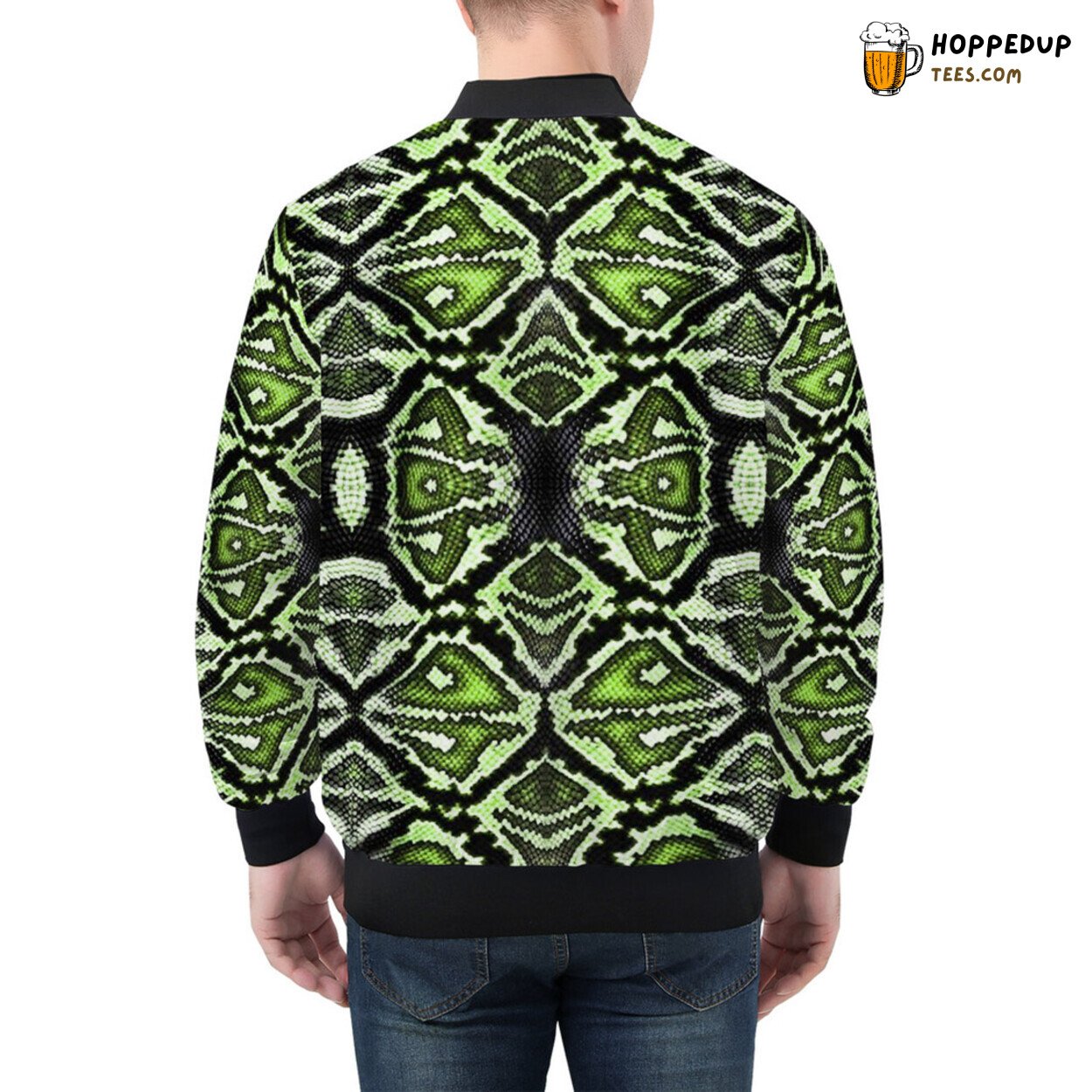 Snake Pattern Comes Alive in Green on Men’s Bomber Jacket