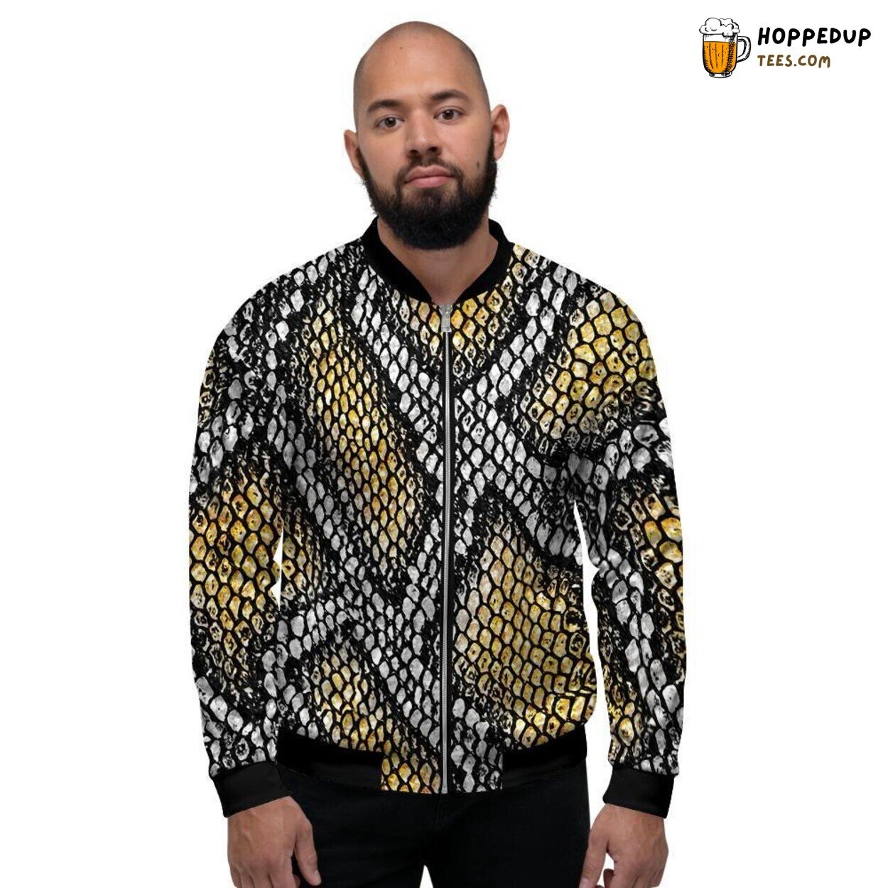 Snakeskin Design Vibrant Yellow Men’s Bomber Jacket Exotic Texture Fashion Wear
