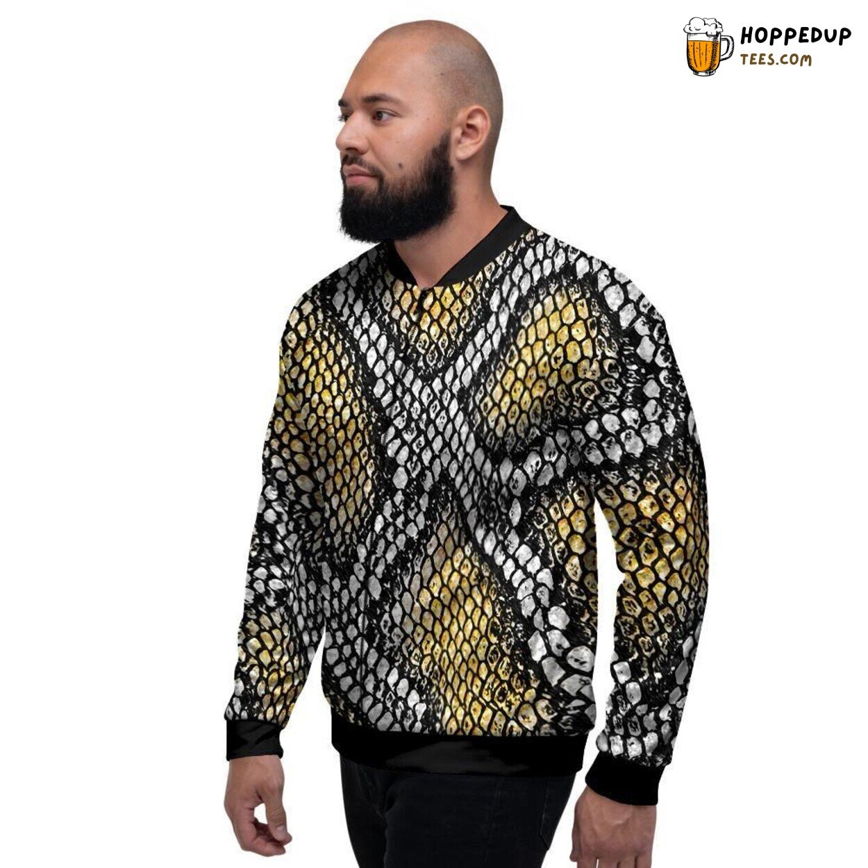 Snakeskin Design Vibrant Yellow Men’s Bomber Jacket Exotic Texture Fashion Wear