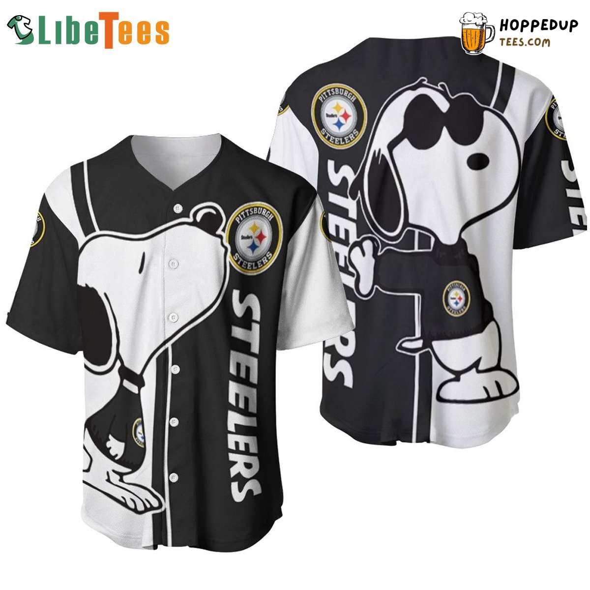 Snoopy Themed Pittsburgh Steelers Black White Baseball Jersey