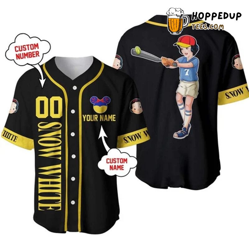 Snow White Princess Baseball Black Personalized Jersey Unisex
