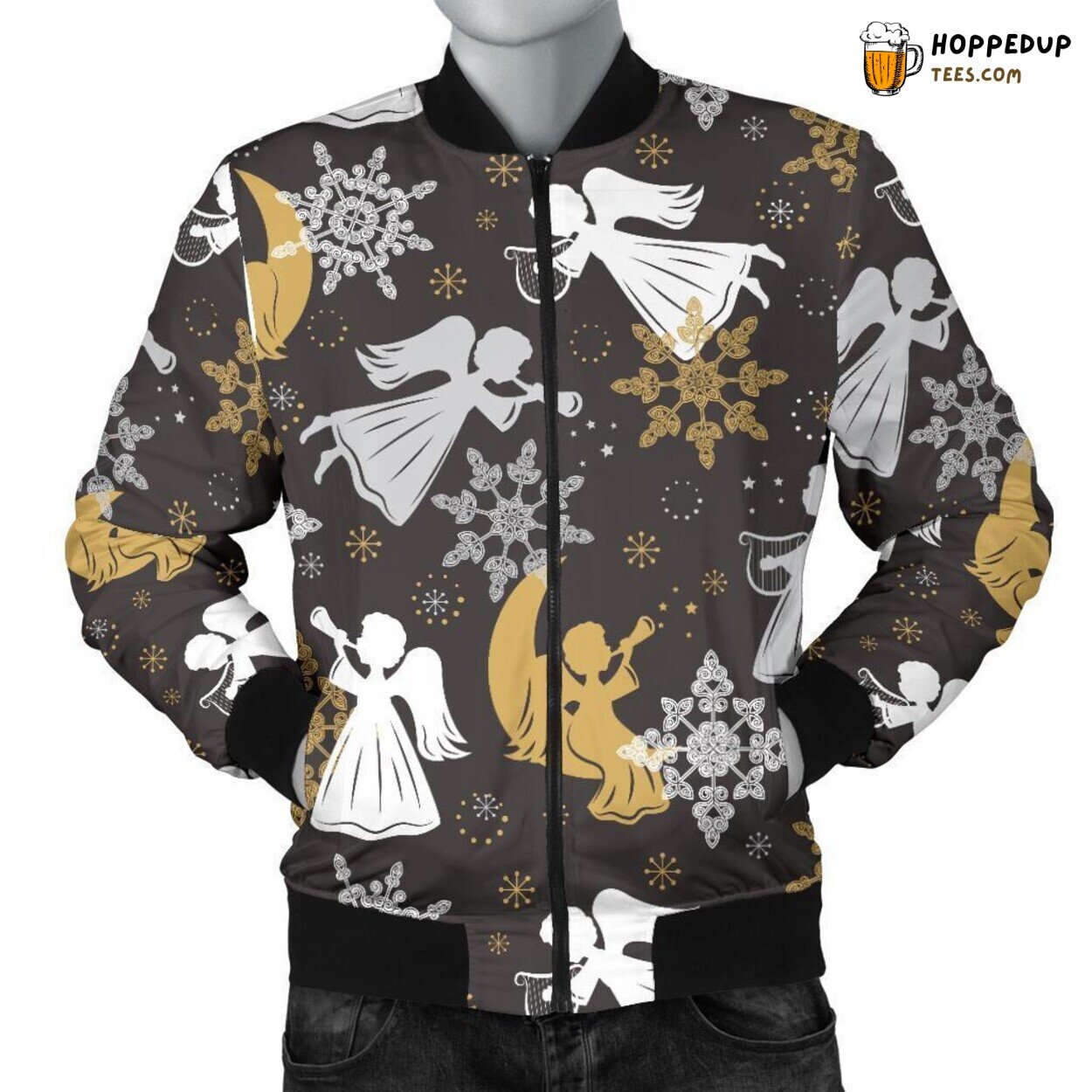 Snowflake Angel Print Pattern Men’s Bomber Jacket Fashion Apparel