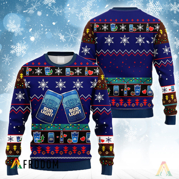Snowflakes Bud Light Christmas Ugly Sweater HU Snowflakes Bud Light Christmas Ugly Sweater HU