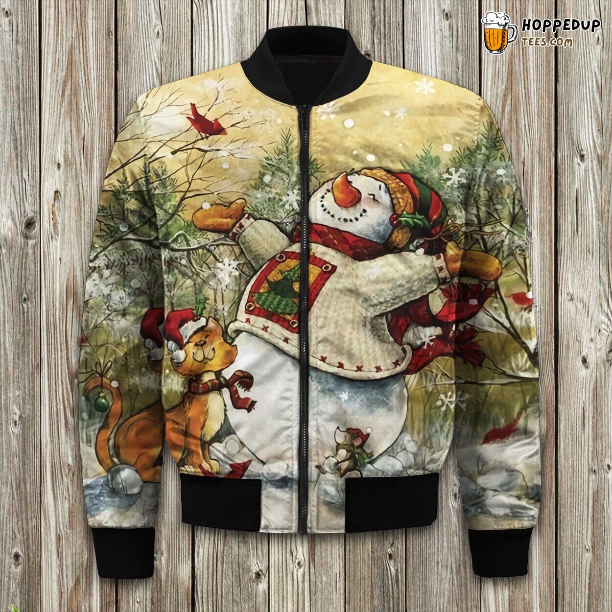 Snowman Inspired Winter Bomber Jacket Celebrate Festive Season
