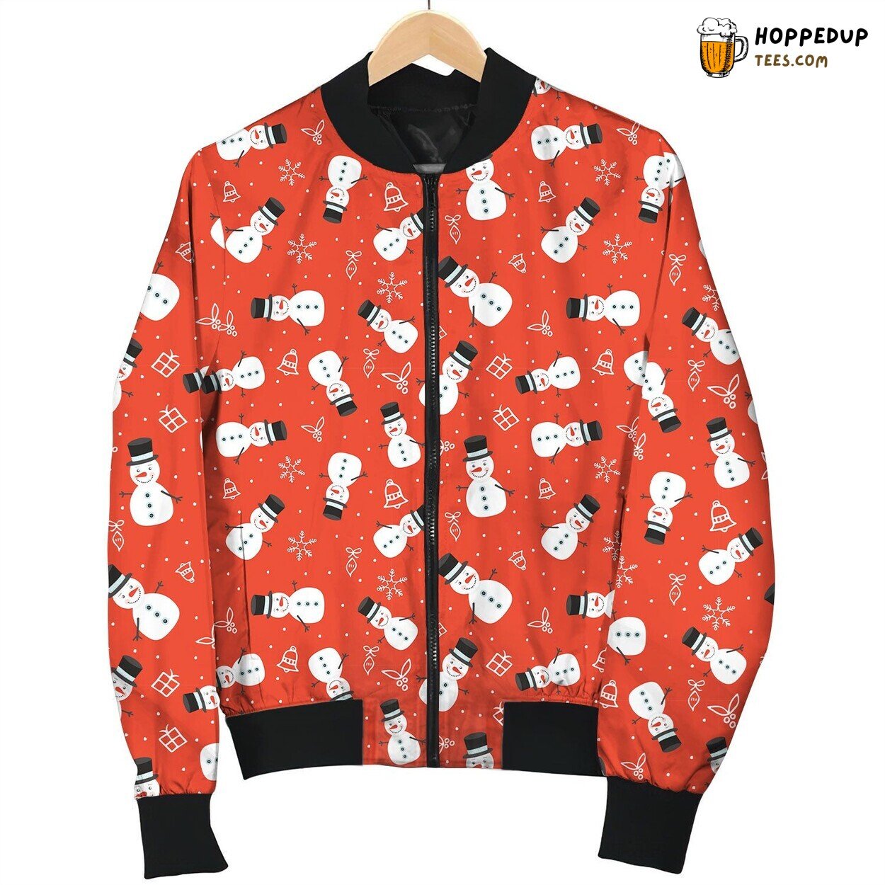 Snowman On Red Background Bomber Jacket