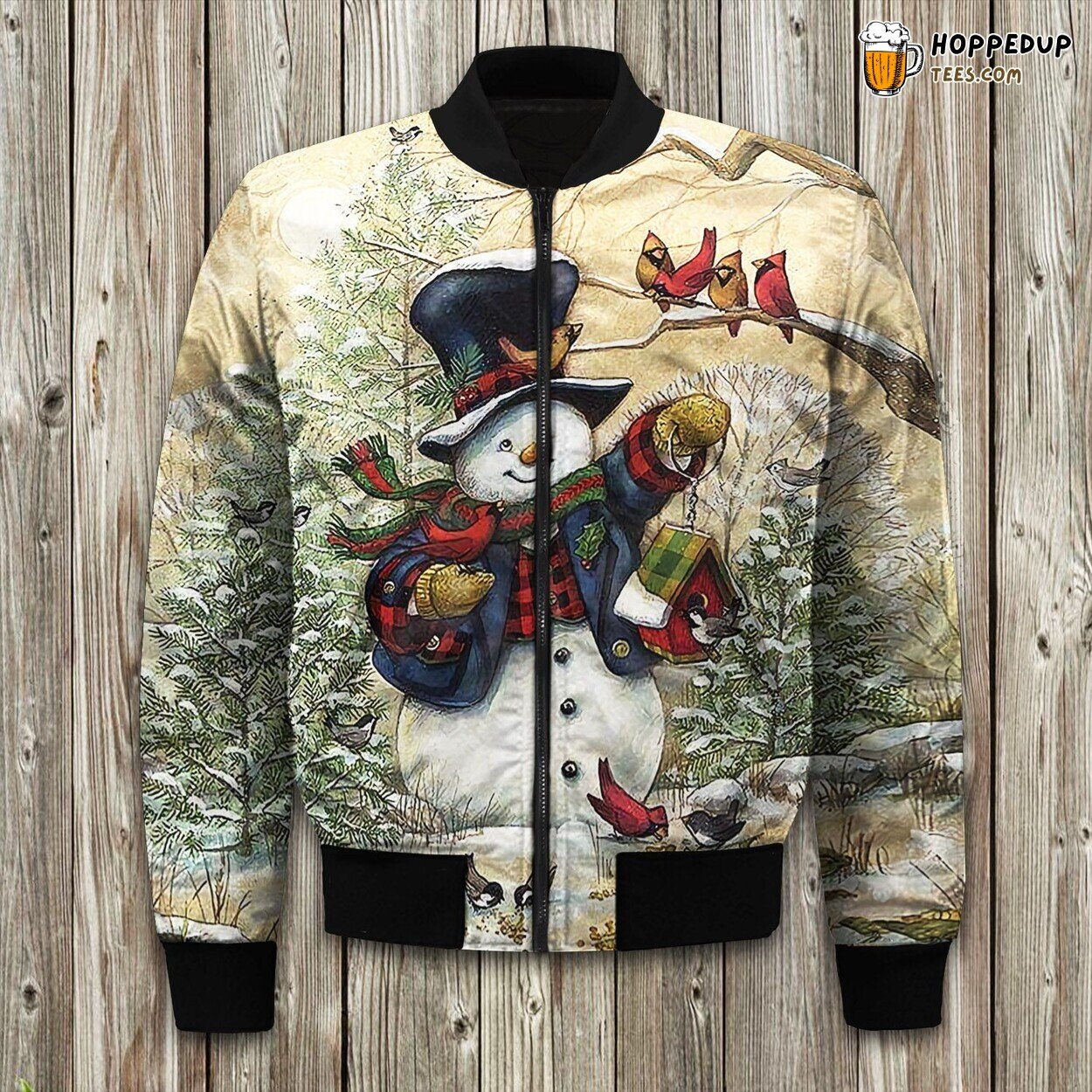 Snowman Snowman And Birds Bomber Jacket