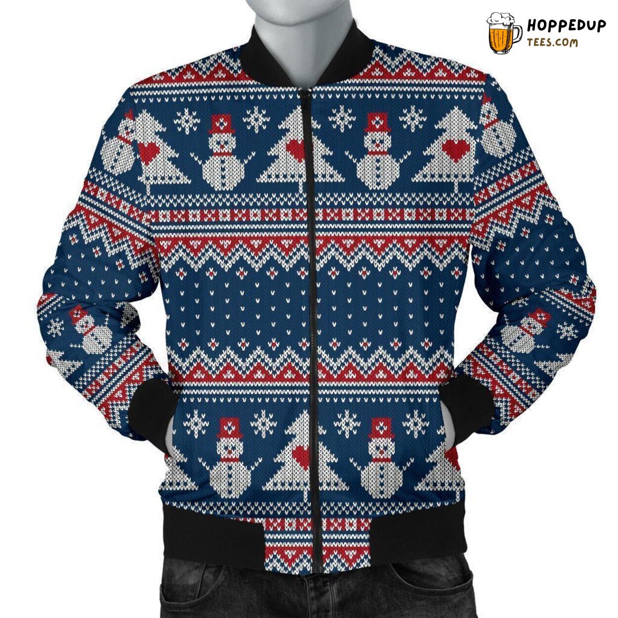 Snowman’s Fairisle Christmas Men’s Bomber Jacket Unique Design Pattern Art