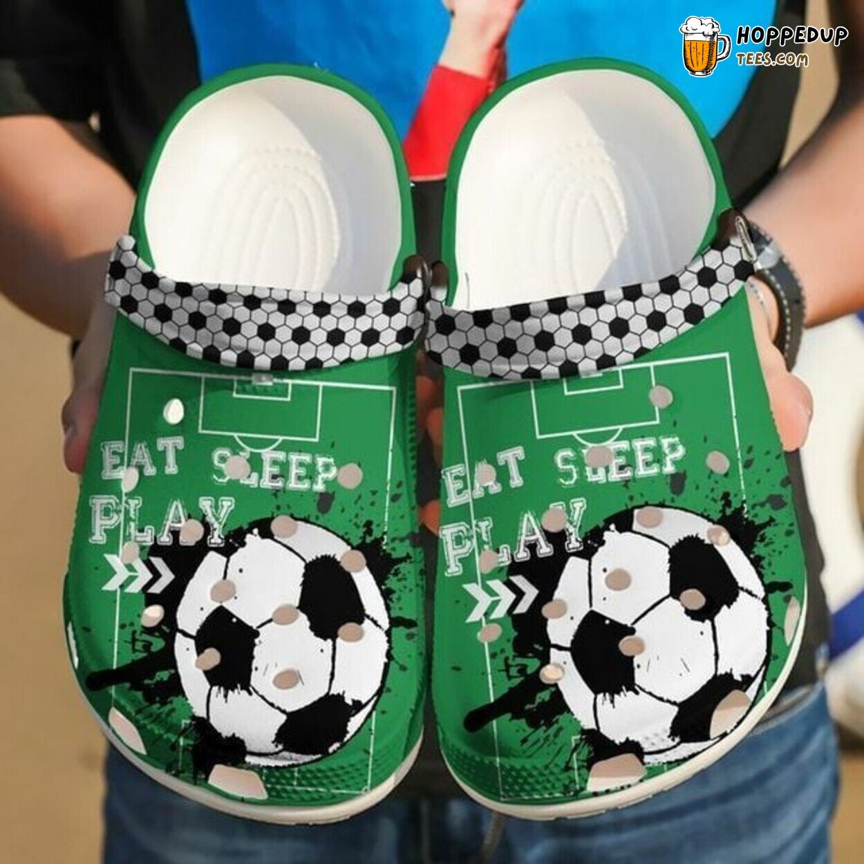 Soccer Eat Sleep Play Themed Rubber Clog Shoes Comfy Footwear for Fans