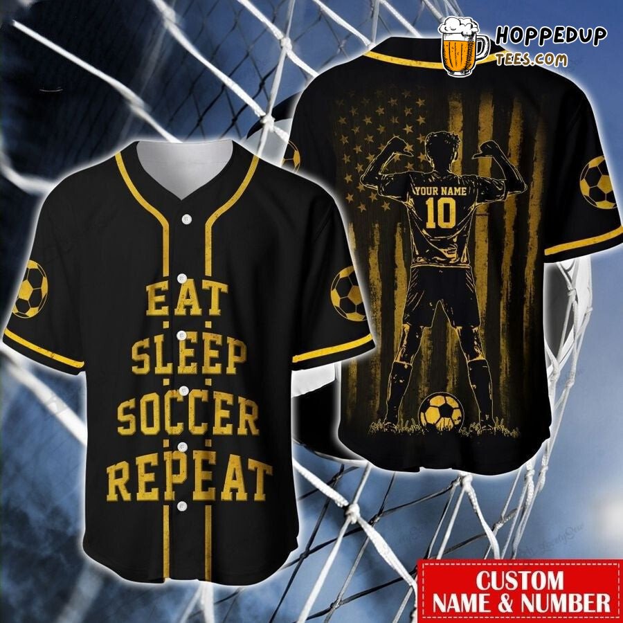 Soccer Lovers Baseball Jersey Eat Sleep Repeat Personalized Design Edition