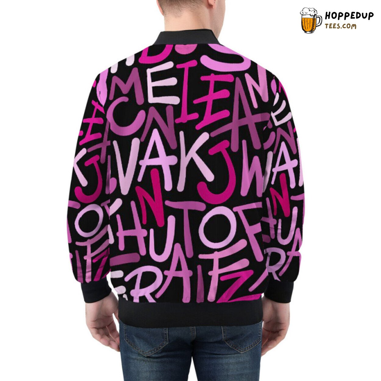 Soft Pink Hand Drawn Letters Design on a Bomber Jacket