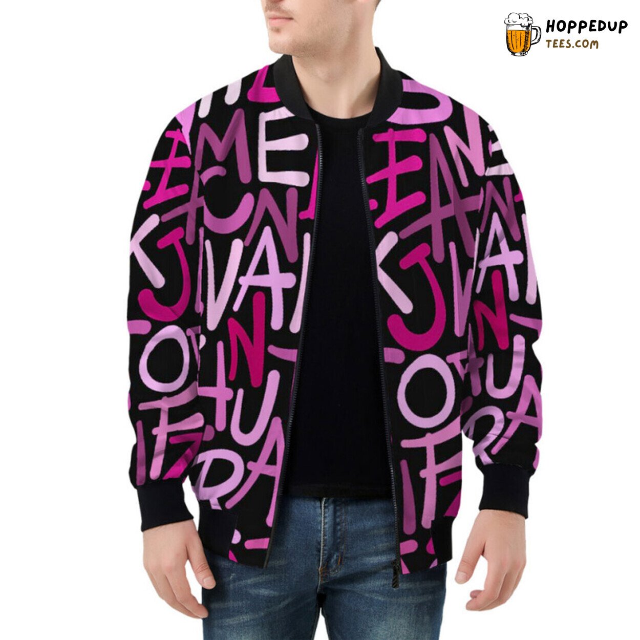 Soft Pink Hand Drawn Letters Design on a Bomber Jacket